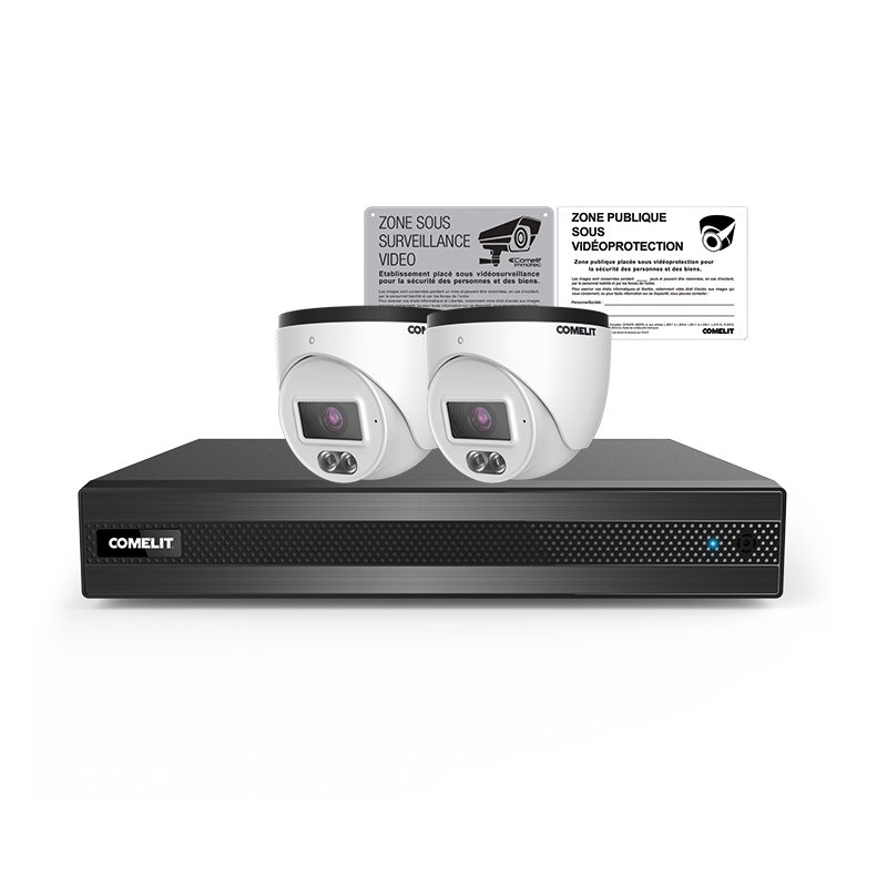 Kit vidéosurveillance Kit vidéosurveillance 2 caméras, enregistreur et plaques - COMELIT