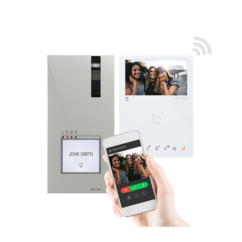 Kit portier vidéo Kit Vidéophonie Wi-Fi platine Quadra et moniteur Mini - COMELIT