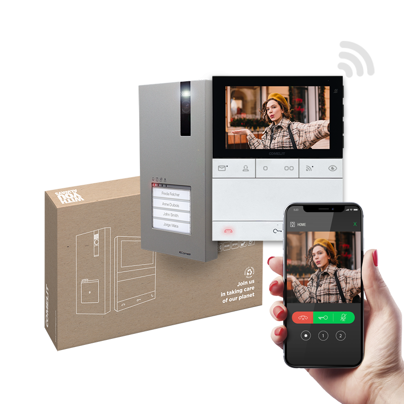 Kit portier vidéo Kit Visiophone Wi-Fi platine Quadra + moniteur People - COMELIT