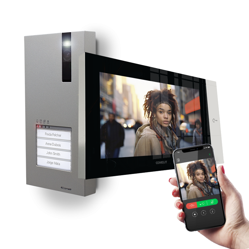 Kit portier vidéo Kit visiophone Wi-Fi platine Quadra + écran 7TOP VIP - COMELIT