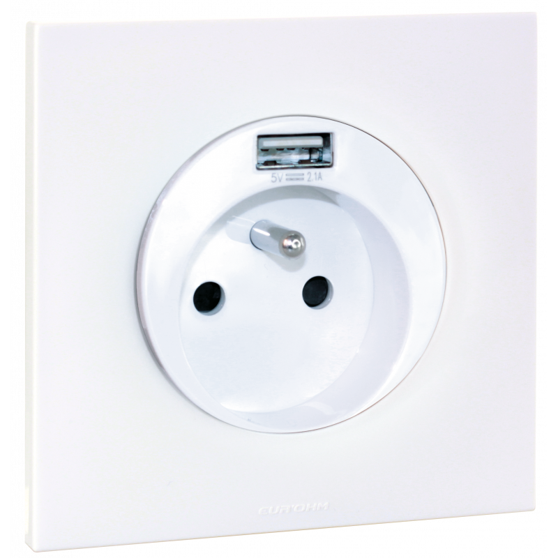 Tout-en-un SQUARE Prise 2P+T + USB A complet - EUROHM Tout-en-un SQUARE Prise 2P+T + USB A complet - EUROHM