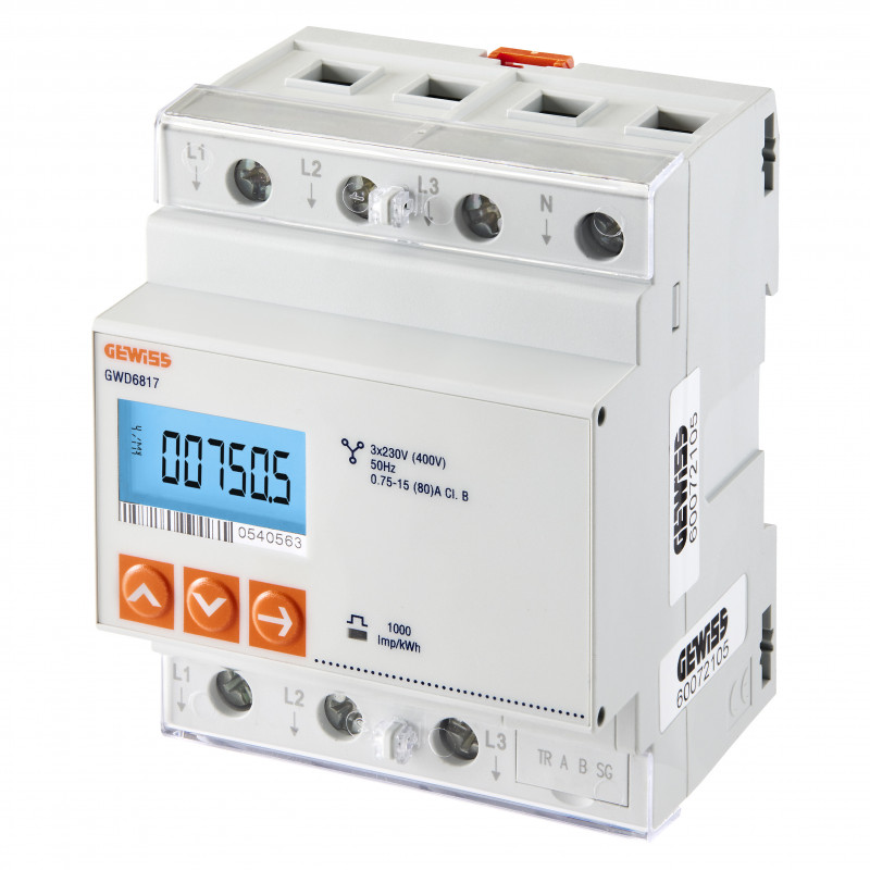 Compteurs d'énergie Compteur d’énergie triphasé 80A MID avec interface Modbus - GEWISS