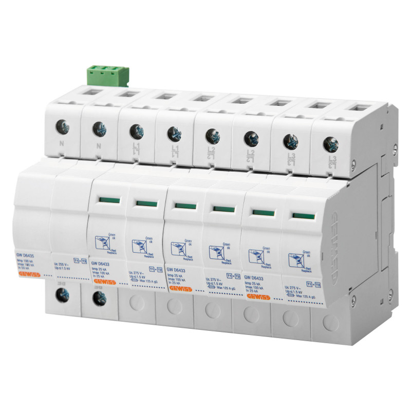 Parafoudres Parafoudre triphasé + neutre 25 kA Type 1+2 - 8 modules - GEWISS