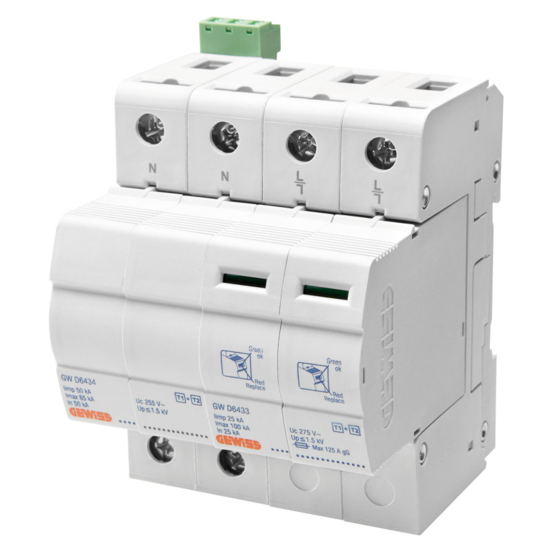 Parafoudres Parafoudre monophasé + neutre 25kA Type 1+2 - 4 modules - GEWISS