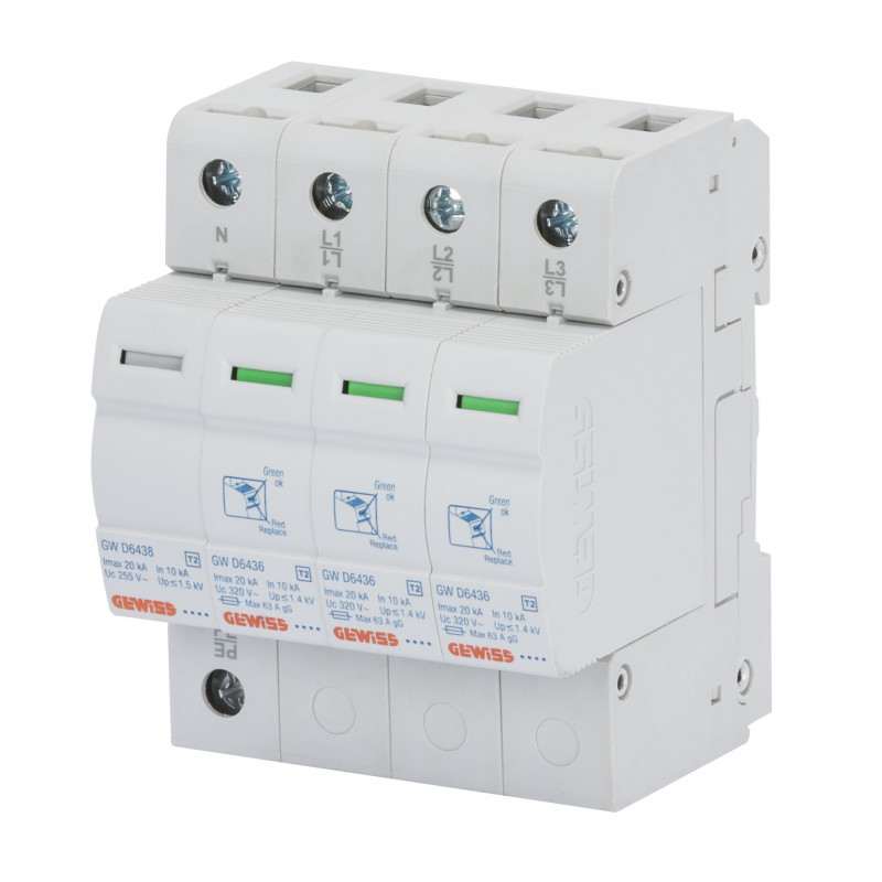 Parafoudres Parafoudre triphasé + neutre 40kA Type 2 - 4 modules - GEWISS