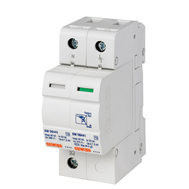 Parafoudres Parafoudre monophasé + neutre 12,5kA Type 1+2 - 2 modules - GEWISS