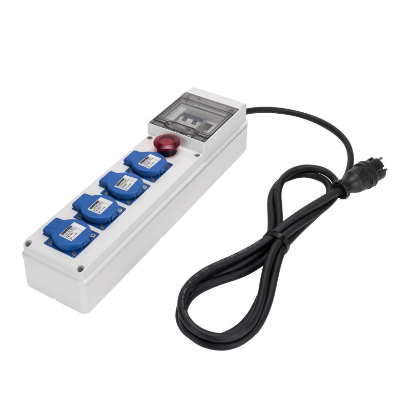 Tableau pré-équipé Coffret de chantier monophasé 3,5kVA avec 4 prises 16A + bouton d’arrêt d’urgence IP44 - GEWISS Tableau pré-équipé Coffret de chantier monophasé 3,5kVA avec 4 prises 16A + bouton d’arrêt d’urgence IP44 - GEWISS