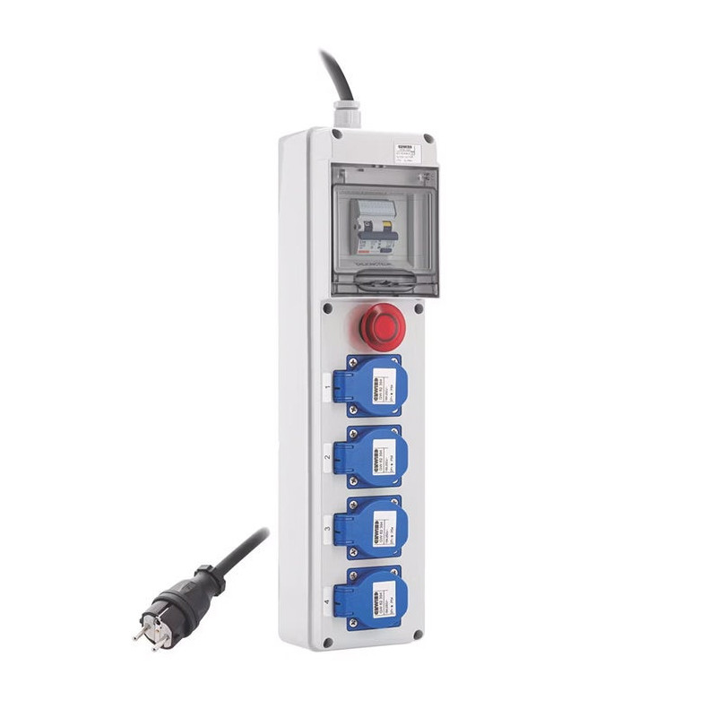 Tableau pré-équipé Pack coffret de chantier monophasé 3,5kVA avec 4 prises 16A + bouton d’arrêt d’urgence IP44 - GEWISS