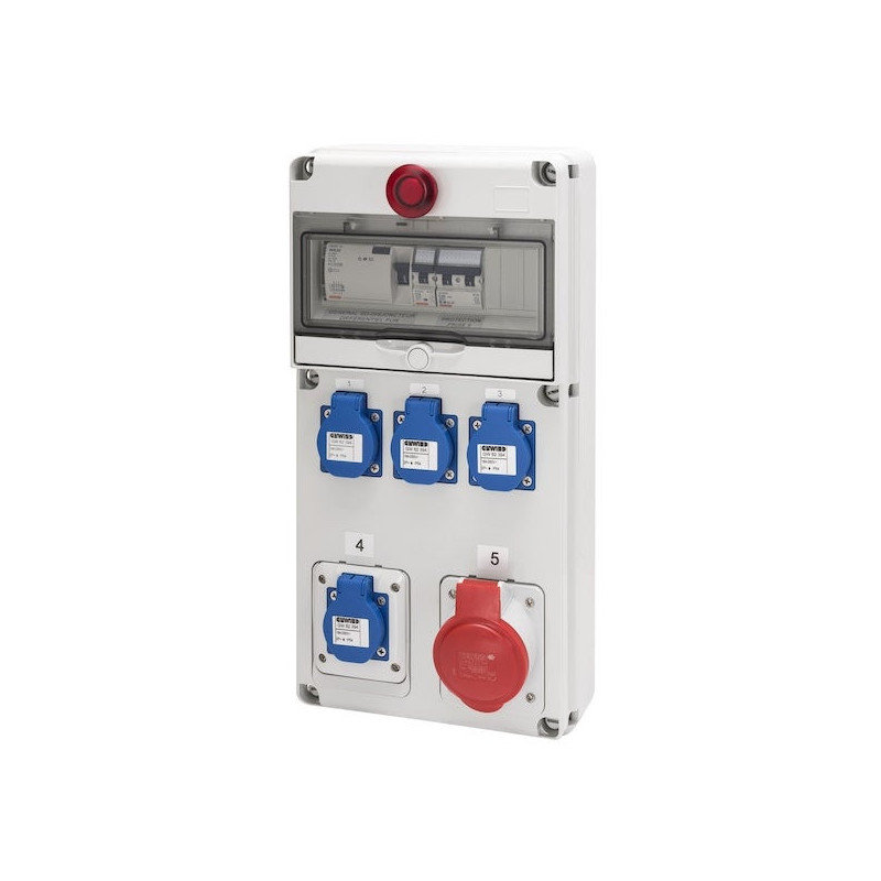 Tableau pré-équipé Coffret de chantier triphasé + neutre 26kVA avec 4 prises 230V + 1 prise 400V 32A IP44 - GEWISS