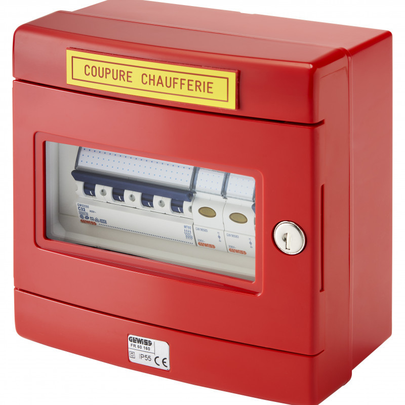 Tableau électrique Coffret de coupure d’urgence chaufferie Triphasé + Neutre 32A/10A 2 voyants - GEWISS