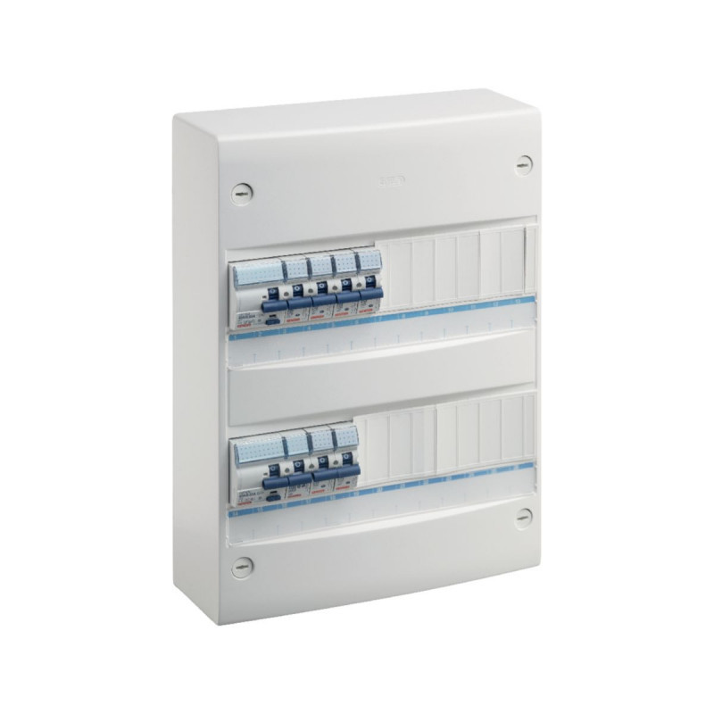 Tableau pré-équipé Tableau électrique prééquipé 2 rangées 26 modules – 2 différentiels + 7 disjoncteurs + peignes - GEWISS