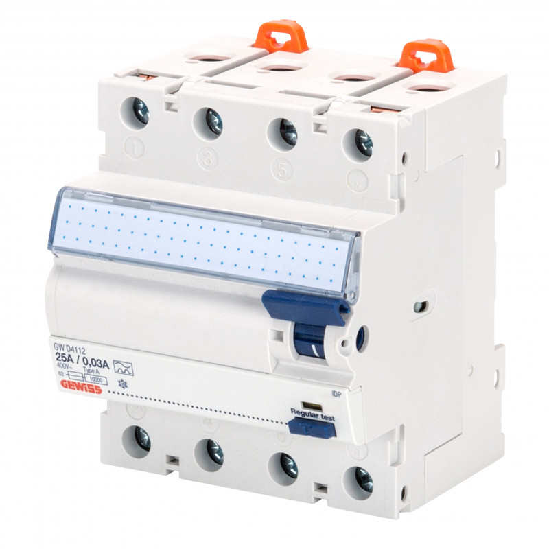 Interrupteur différentiel Interrupteur différentiel tétrapolaire 63A instantané 4 modules 300 mA type AC neutre à gauche - GE...