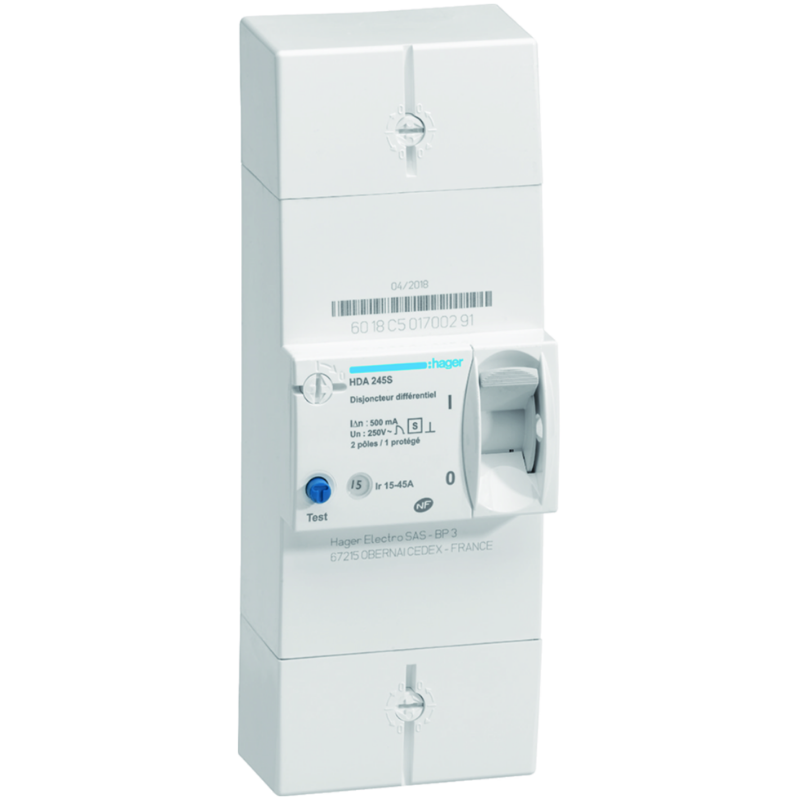 Disjoncteur différentiel Disjoncteur de branchement différentiel 2P 15/45A 500mA sélectif - HAGER