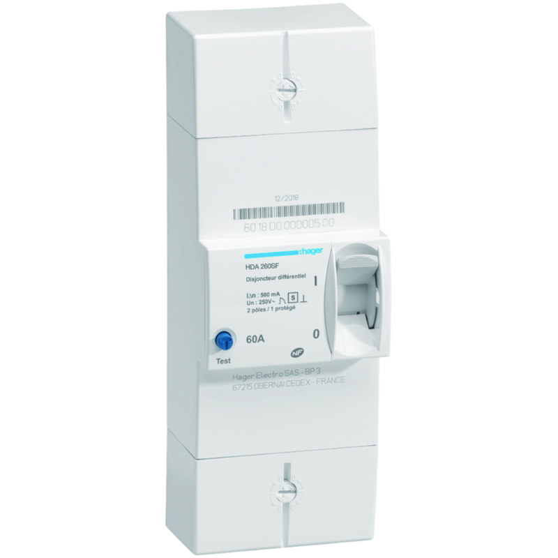 Disjoncteur différentiel Disjoncteur de branchement différentiel 2P 60A 500mA selectif - HAGER