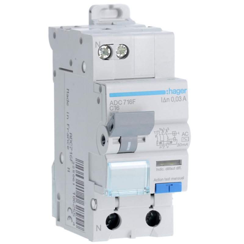 Disjoncteur différentiel Disjoncteur différentiel 1P+N 3kA C-16A 30mA type AC - HAGER