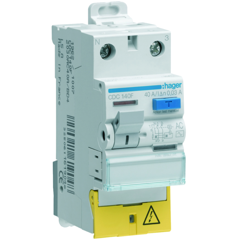 Interrupteur différentiel Interrupteur différentiel 1P+N 40A 30mA type AC à bornes décalées - HAGER