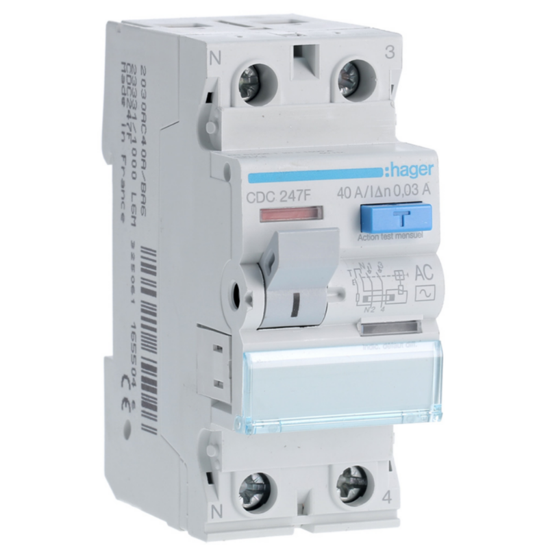 Interrupteur différentiel Interrupteur différentiel 2P 40A 30mA type AC 60Hz - HAGER
