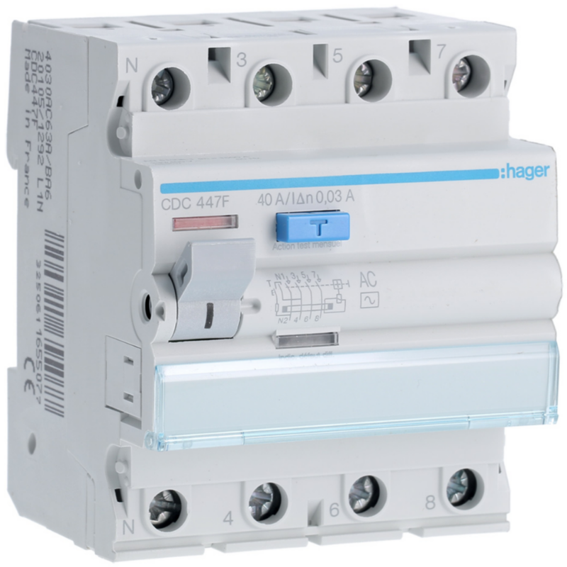 Interrupteur différentiel Interrupteur différentiel 4P 40A 30mA type AC 60Hz - HAGER