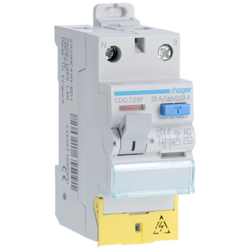 Interrupteur différentiel Interrupteur différentiel 2P 25A 30mA type AC à bornes décalées 60Hz - HAGER