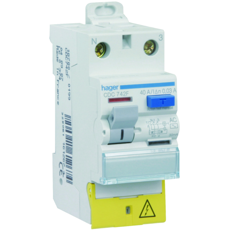 Interrupteur différentiel Interrupteur différentiel 2P 40A 30mA type AC à bornes décalées - HAGER