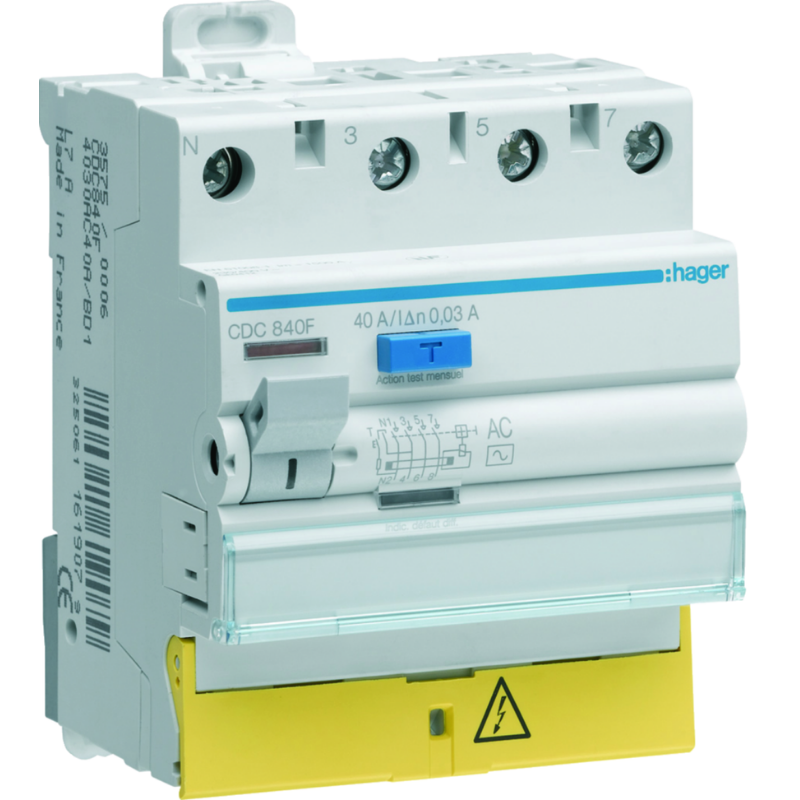 Interrupteur différentiel Interrupteur différentiel 3P+N 40A 30mA type AC à bornes décalées - HAGER