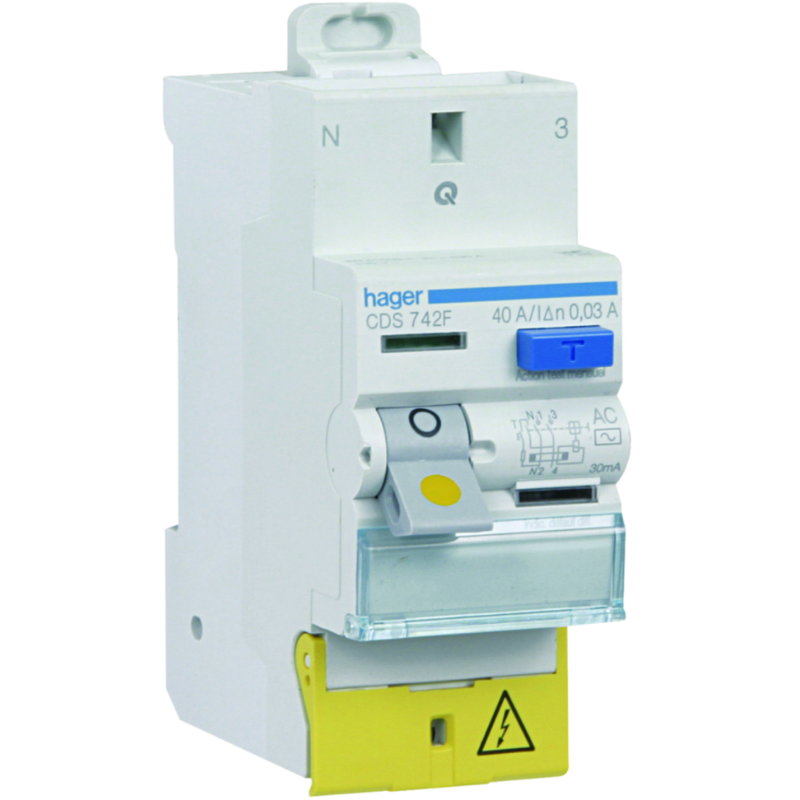 Interrupteur différentiel Interrupteur différentiel 2P 40A 30mA type AC à bornes décalées SanVis - HAGER