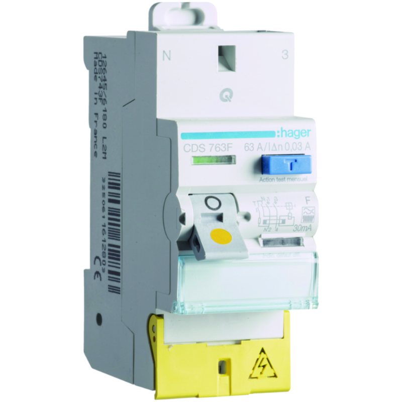 Interrupteur différentiel Interrupteur différentiel 2P 63A 30mA type F Bornes décalées SanVis - HAGER