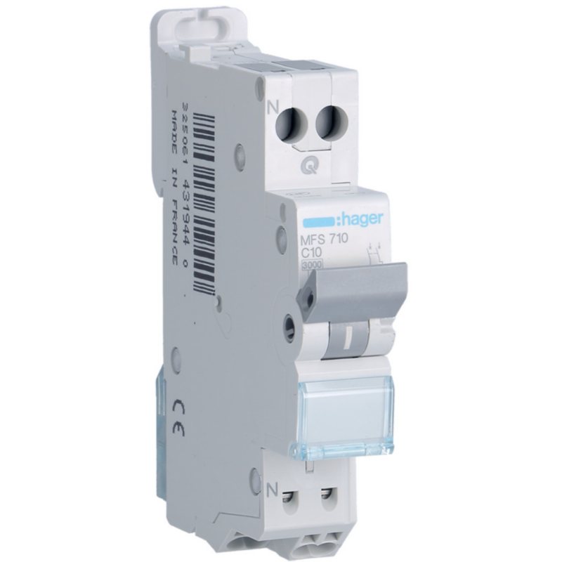 Disjoncteur Disjoncteur 1P+N 3kA C-10A connexion SanVis 1 Module - HAGER