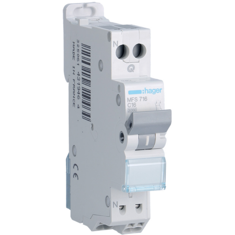 Disjoncteur Disjoncteur 1P+N 3kA C-16A connexion SanVis 1 Module - HAGER