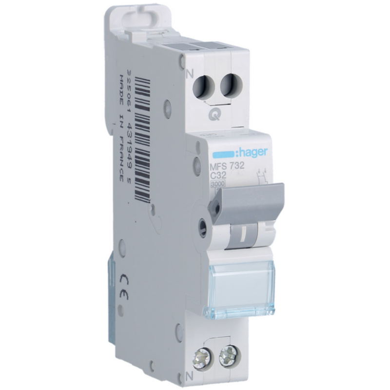 Disjoncteur Disjoncteur 1P+N 3kA C-32A connexion SanVis 1 Module - HAGER