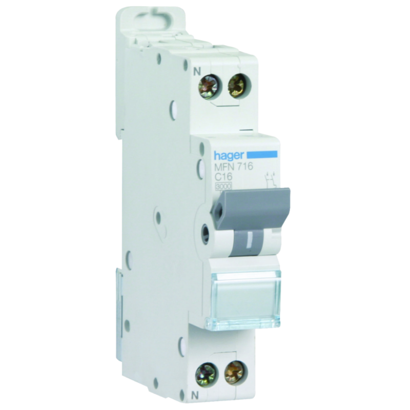 Disjoncteur Disjoncteur 1P+N 3kA C-16A 1 Module - HAGER