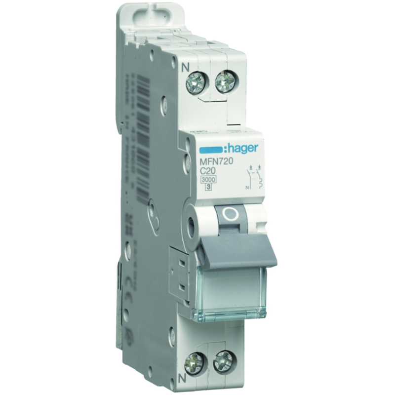 Disjoncteur Disjoncteur 1P+N 3kA C-20A 1 Module - HAGER
