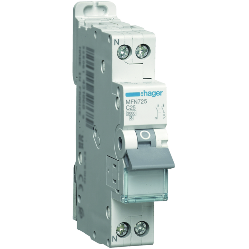 Disjoncteur Disjoncteur 1P+N 3kA C-25A 1 Module - HAGER