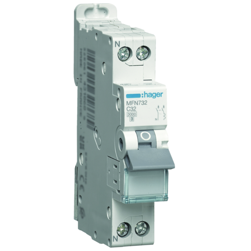 Disjoncteur Disjoncteur 1P+N 3kA C-32A 1 Module - HAGER