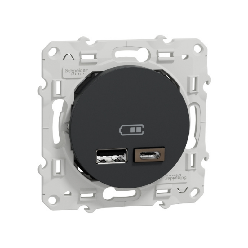 Mécanismes Odace prise USB double type A+C anthracite - SCHNEIDER