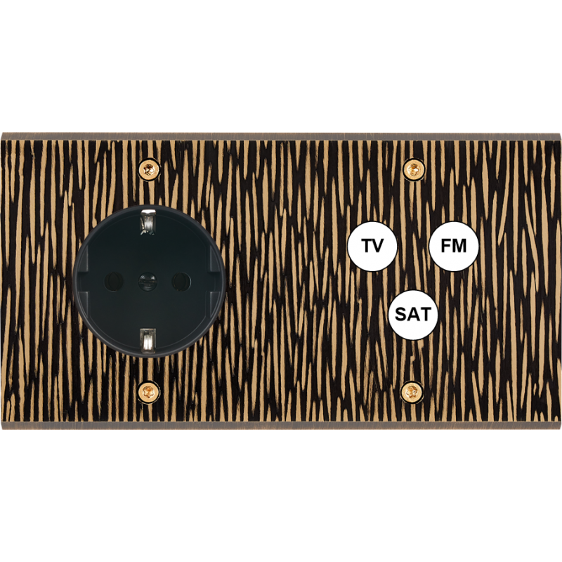 Plaques et façades Façade de finition Fascination à vis Laiton Double Schuko TV/FM/SAT - MODELEC Plaques et façades Façade de finition Fascination à vis Laiton Double Schuko TV/FM/SAT - MODELEC