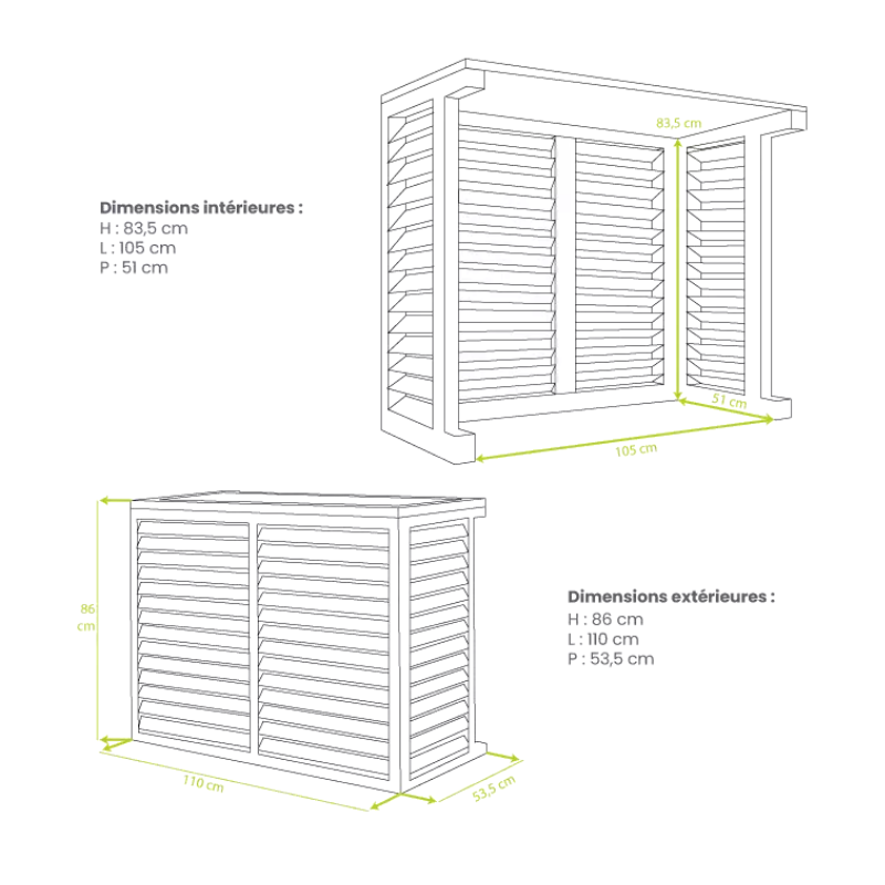 Caches unités extérieures Clim & PAC Cache Clim/PAC en bois taille M - DECOCLIM