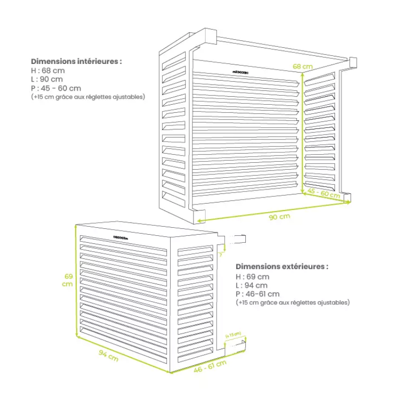 Caches unités extérieures Clim & PAC Cache Clim/PAC en métal blanc crème taille S - DECOCLIM