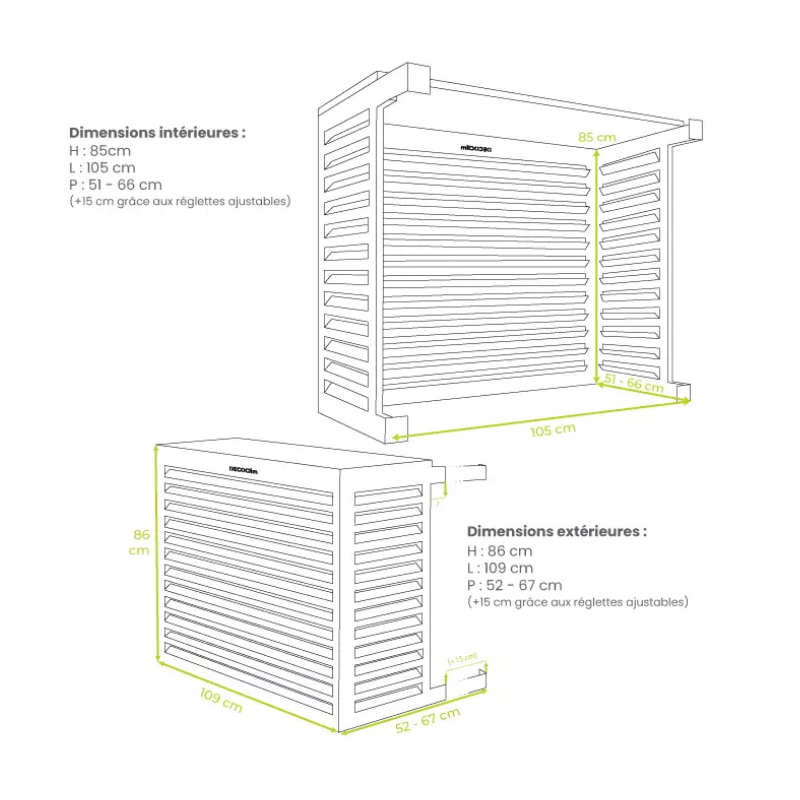 Caches unités extérieures Clim & PAC Cache Clim/PAC en métal Noir foncé taille M - DECOCLIM