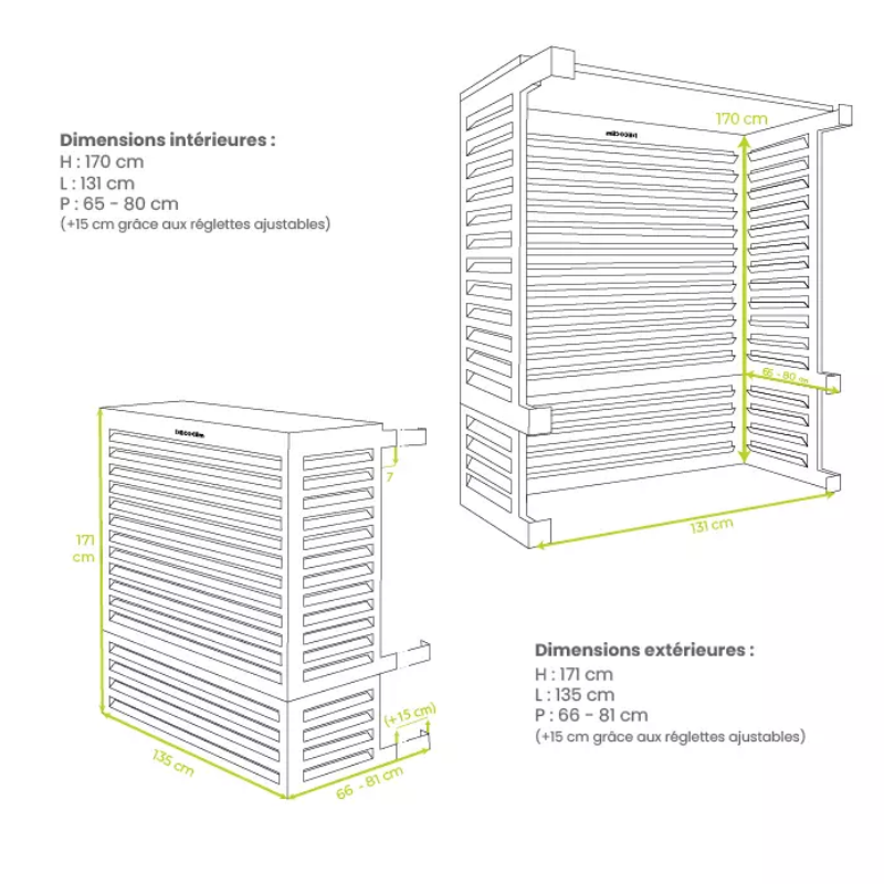 Caches unités extérieures Clim & PAC Cache Clim/PAC en métal Noir foncé option XXL - DECOCLIM