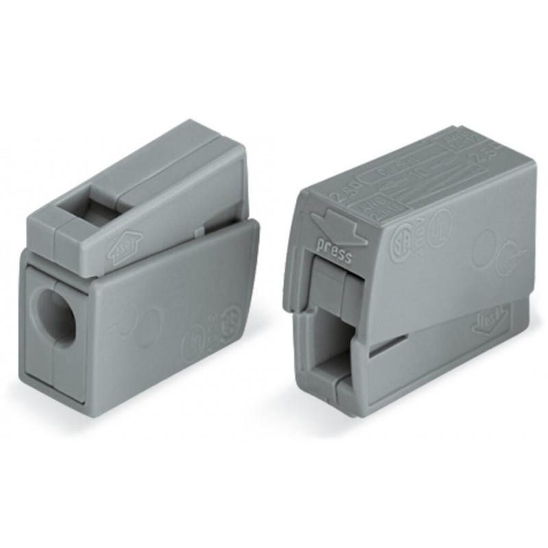 Bornes de connexion WAGO Borne pour luminaires 2,5 mm² - 1 rigide/- 1 souple Gris - Boite de 100 - WAGO