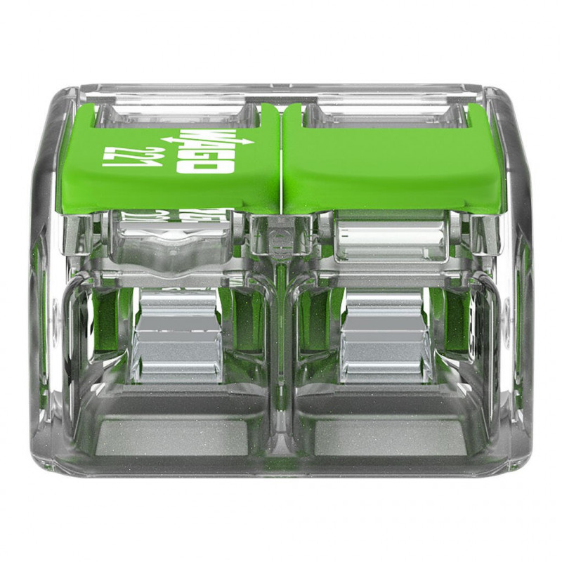 Bornes de connexion WAGO Borne WAGO 221 Green 2x4mm² à leviers souple & rigide - Boite de 100 - WAGO