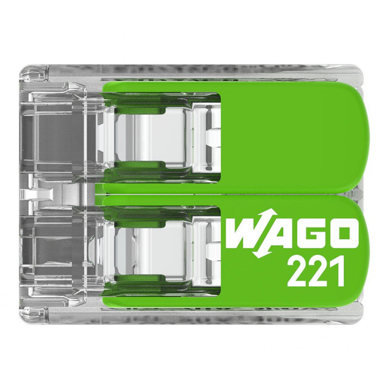 Bornes de connexion WAGO Borne WAGO 221 Green 2x4mm² à leviers souple & rigide - Boite de 100 - WAGO