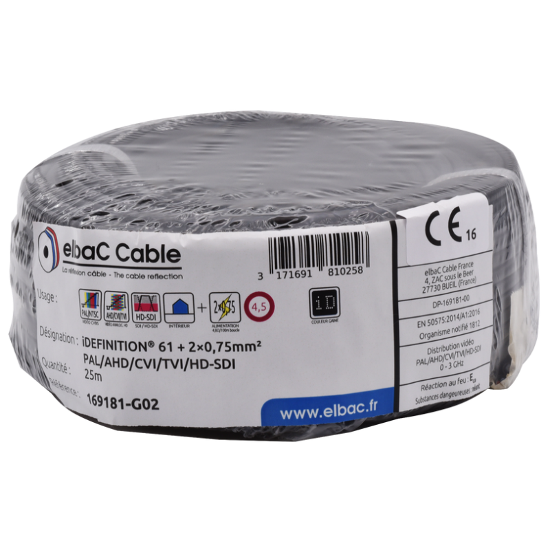 Datacom / Fibre optique Cable vidéo + alimentation - iDEFI.61+2x0.75 - 169181G02 - ELBAC