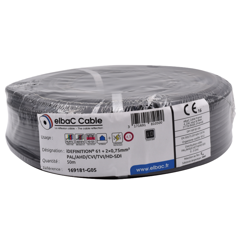 Datacom / Fibre optique Cable vidéo + alimentation - iDEFI.61+2x0.75 - 169181G02 - ELBAC
