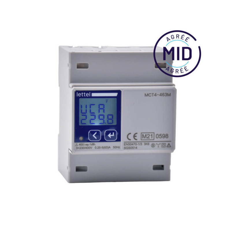 Compteurs d'énergie Compteur multi-mesures tétra 63A direct - Agrément MID et com Modbus - LETTEL