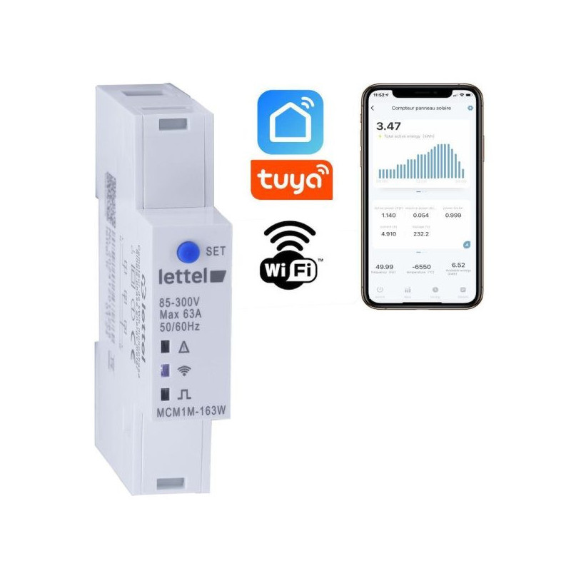 Compteurs d'énergie Compteur monophasé multimesure direct 63A. Com Wifi et appli smartphone. - LETTEL