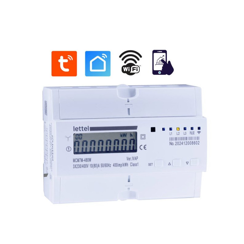 Compteurs d'énergie Compteur monophasé multimesure tétra 3x 80A. Com Wifi et appli smartphone. - LETTEL