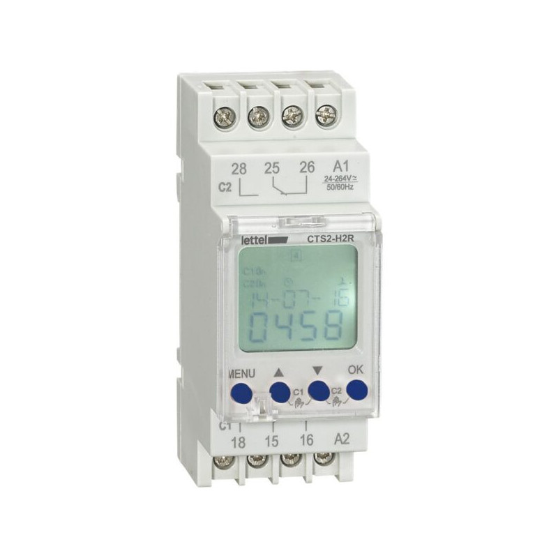 Interrupteurs et minuteries Horloge hebdomadaire ou journalière - 2 canaux - 2 relais 16A - tension 230V - LETTEL