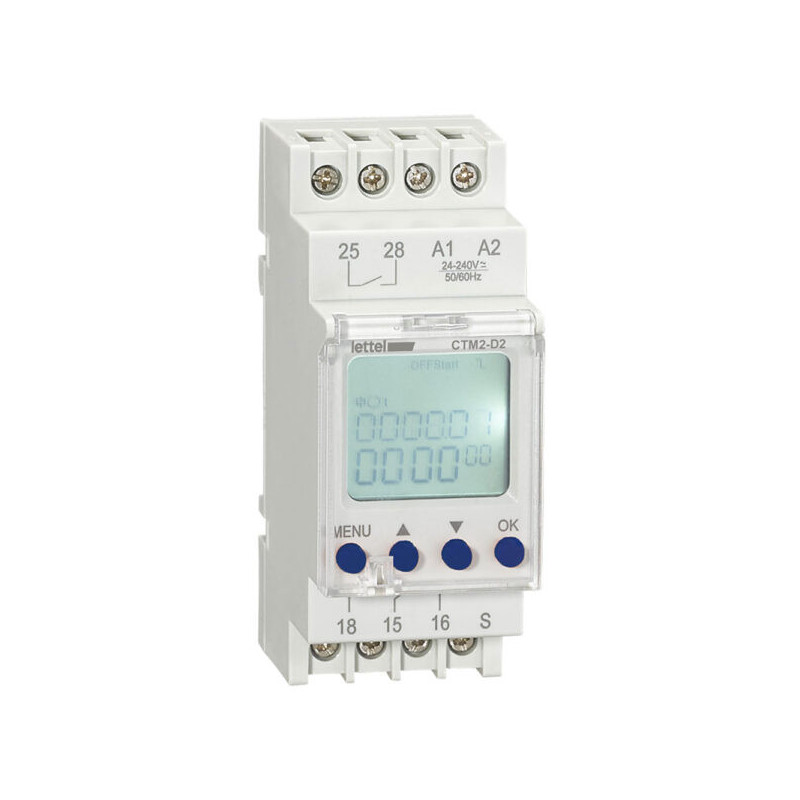 Interrupteurs et minuteries Minuterie multifonctions digitale 1 canal 24-230V. Montage rail-din 2 modules. - LETTEL